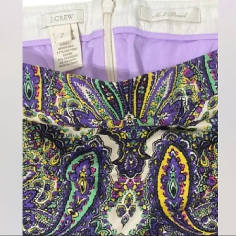 SK17041- J. CREW Women's NO.2 Cotton Pencil Skirt Pocket Multicolor Paisley